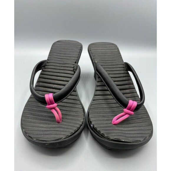 Crocs Womens Black‎ Cabana Wedge Flip Flops Size 10 Black & Pink - Picture 2 of 7